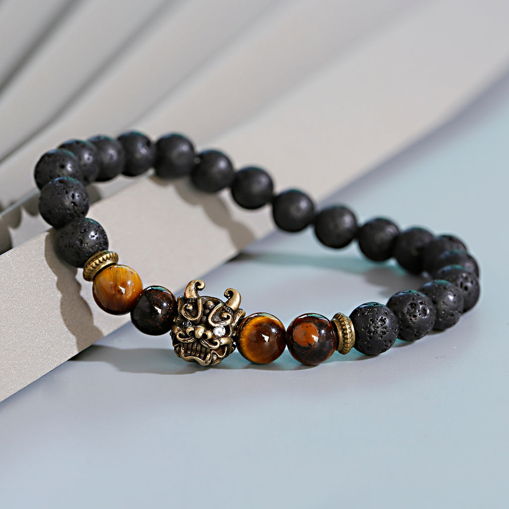 Classic Crown Lion Bracelet Men Fashion Tiger Eye Onyx Stone Handmade Beaded Charm Bracelet For Women Jewelry Pulsera Hombre