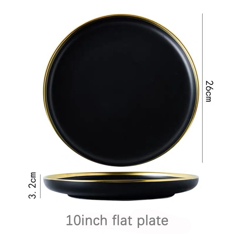 Black Tableware Set Ceramic Dinner Plate Dishes Plates and Bowls Set Food Plate Salad Soup Bowl Dinnerware Set for Restaurant