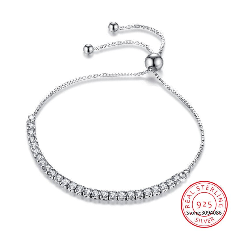 925 Sterling Silver Sparkling Strand Bracelet Women Link Tennis Bracelet Silver Jewelry 3 Colors SCB029