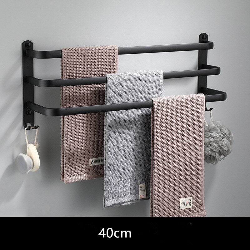 Tuqiu Towel Hanger Wall Mounted 30-50 CM Towel Rack Bathroom Towel Bars Aluminum Black Towel Bar Rail White Towel Holder