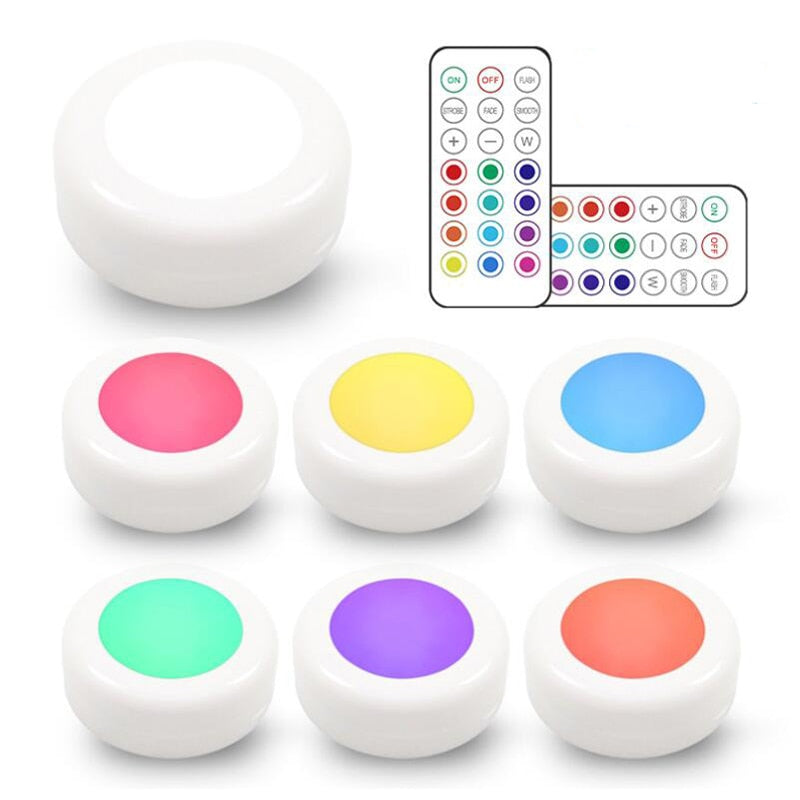 AIBOO LED Cabinet battery RGB Color Puck Lights Dimmable Under Shelf Kitchen  Counter Lighting remote controller night light