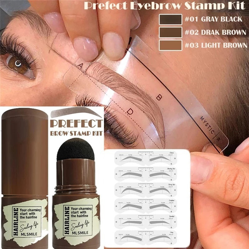 One Step Eyebrow Stamp Shaping Kit Professional Eye Brow Gel Stamp Makeup Kit with 10 Reusable Eyebrow Stencils Eyebrow Brushes