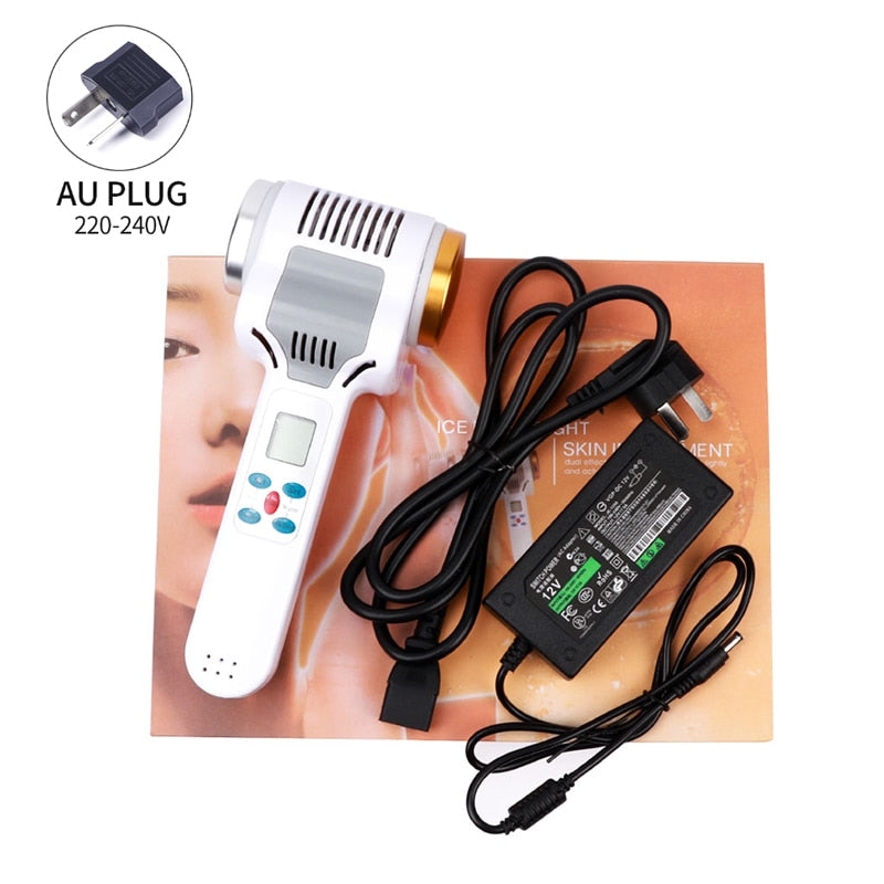 Hot Cold Hammer Skin Lifting Up Massager Ultrasound Cavitation Machine Cryotherapy LED Photon Rejuvenation Facial Eye Care Tool