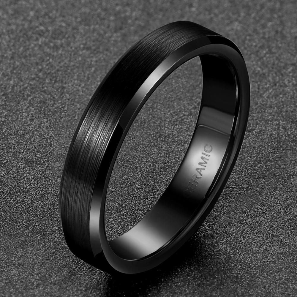 TIGRADE 4/6/8mm Black Ceramic Ring Men Brushed Comfort Fit Couple Wedding Band Engagement Rings For Men Women Size 4-15 Anel