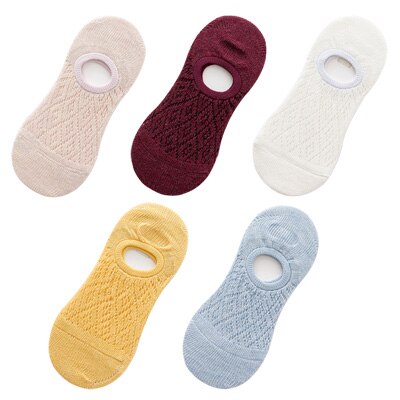 5 Pairs/Set Women Silicone non-slip invisible Socks Summer Solid Color Mesh Ankle Boat Socks Female Cotton Slipper No show Socks