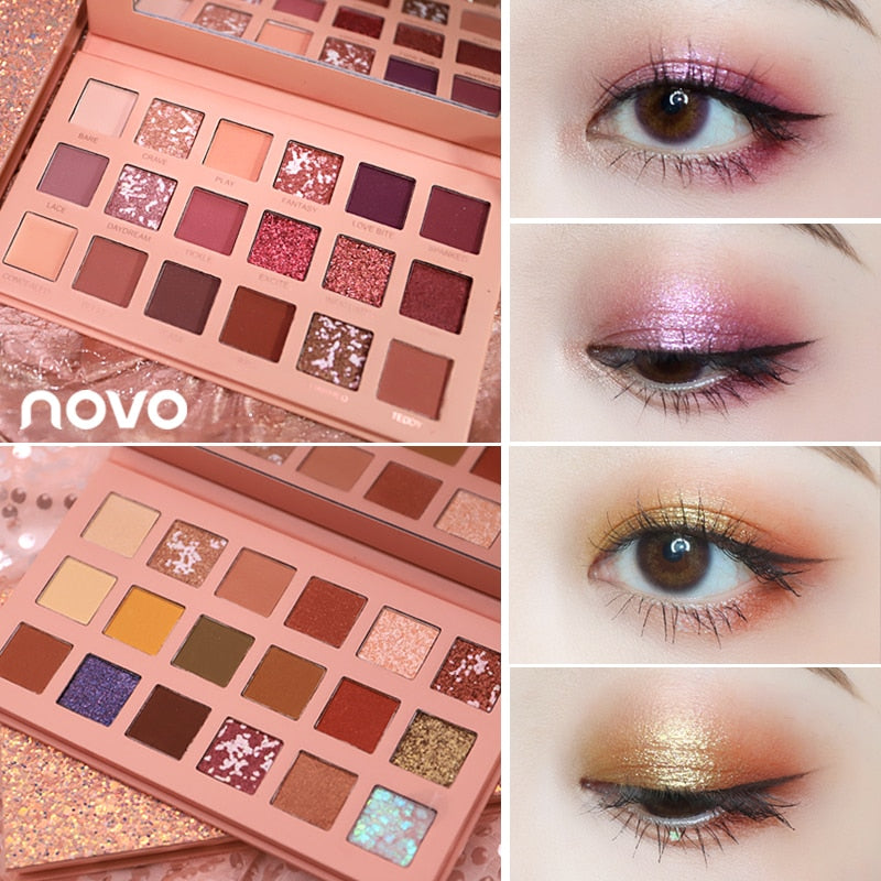NOVO Matte Pearlescent Radiant Glitter Nude Eye Shadow Palette 18 Colors Shimmer Pigment Eye Shadow Easy to Wear Beauty  Makeup