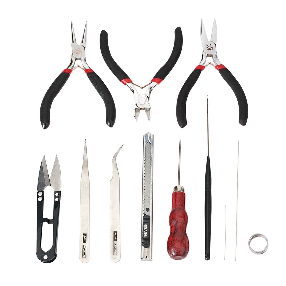 1Set Jewelry Making Tool Wire Cutter/Round Nose Pliers Side Cutting Pliers Scissor Vernier Tape Measure Beading Tweezers Awls