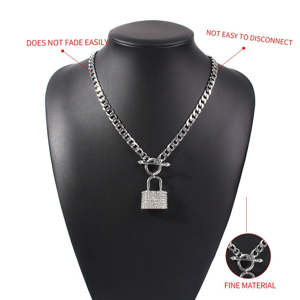 KMVEXO Shiny Crystal Lock Pendant Necklace Jewelry For Women Men Punk LOVE Padlock Couple On Neck Chains Necklace Gifts 2020