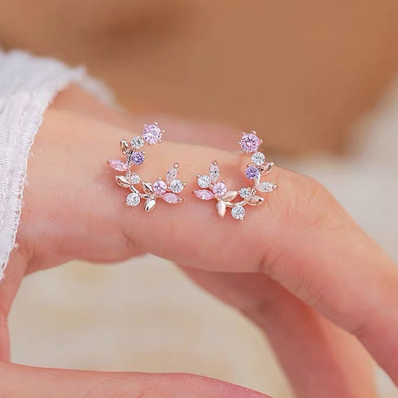 New Korea Sweet Cute Flower Crystal Temperament Geometric Shiny Zircon Earrings Statement Earrings for Women Girl Pendientes