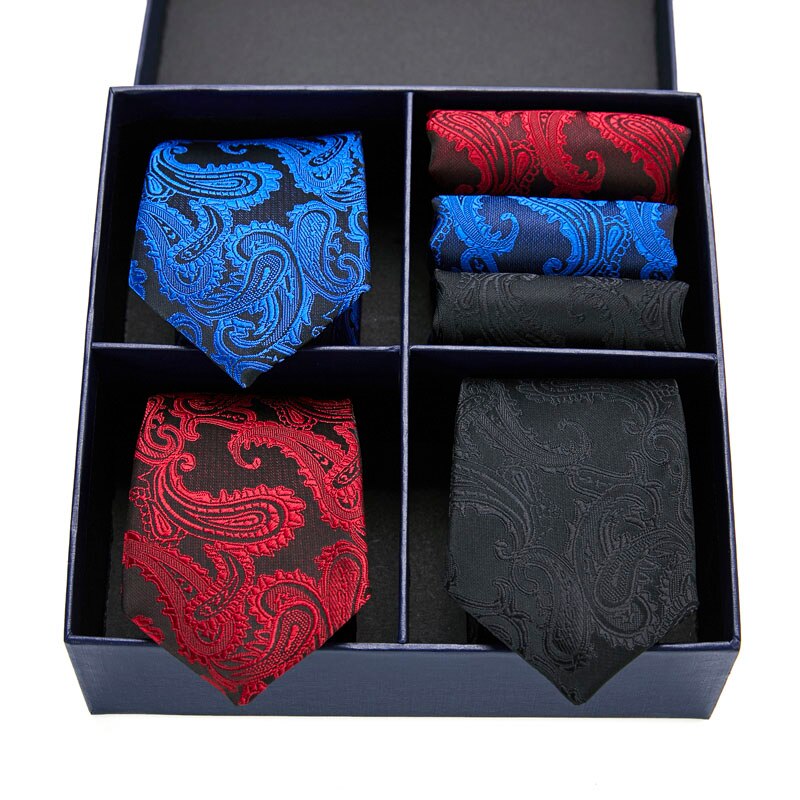 Gift box packing Silk Ties For Men Novelty Hanky  Set 3 Styles  Men's Tie Formal Red Cravat for Wedding Business Necktie