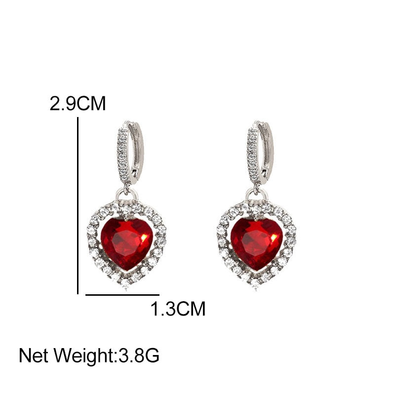 Flatfoosie Exquisite Heart-shaped CZ Drop Earrings for Women Fashion Shiny Multicolor Crystal Earrings Luxury Jewelry Party Gift