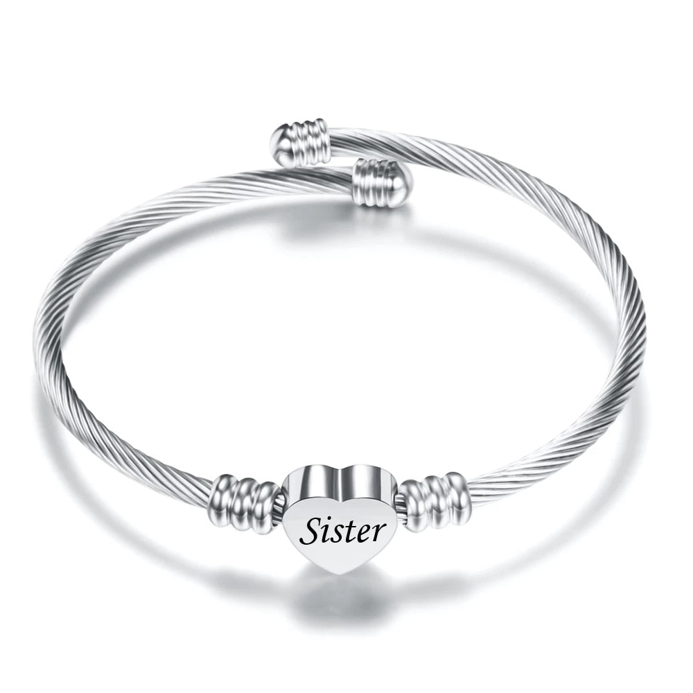 Customized Mom Gift - New Stainless Steel Heart Charm Cuff Bracelet - Perfect for Friends and Family