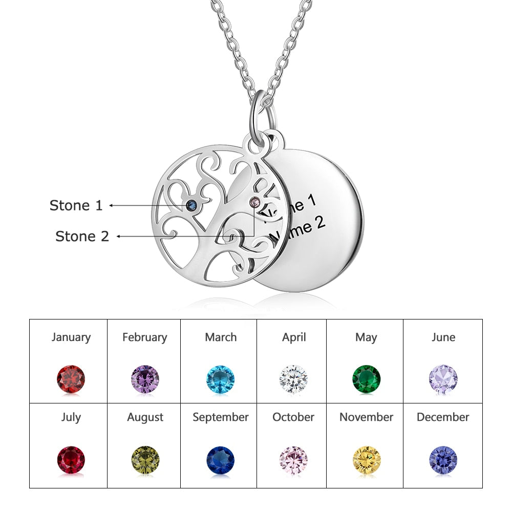 JewelOra Personalized Filigree Family Tree Pendant Necklace with Birthstones Women Custom Name Engraved Tree of Life Necklaces