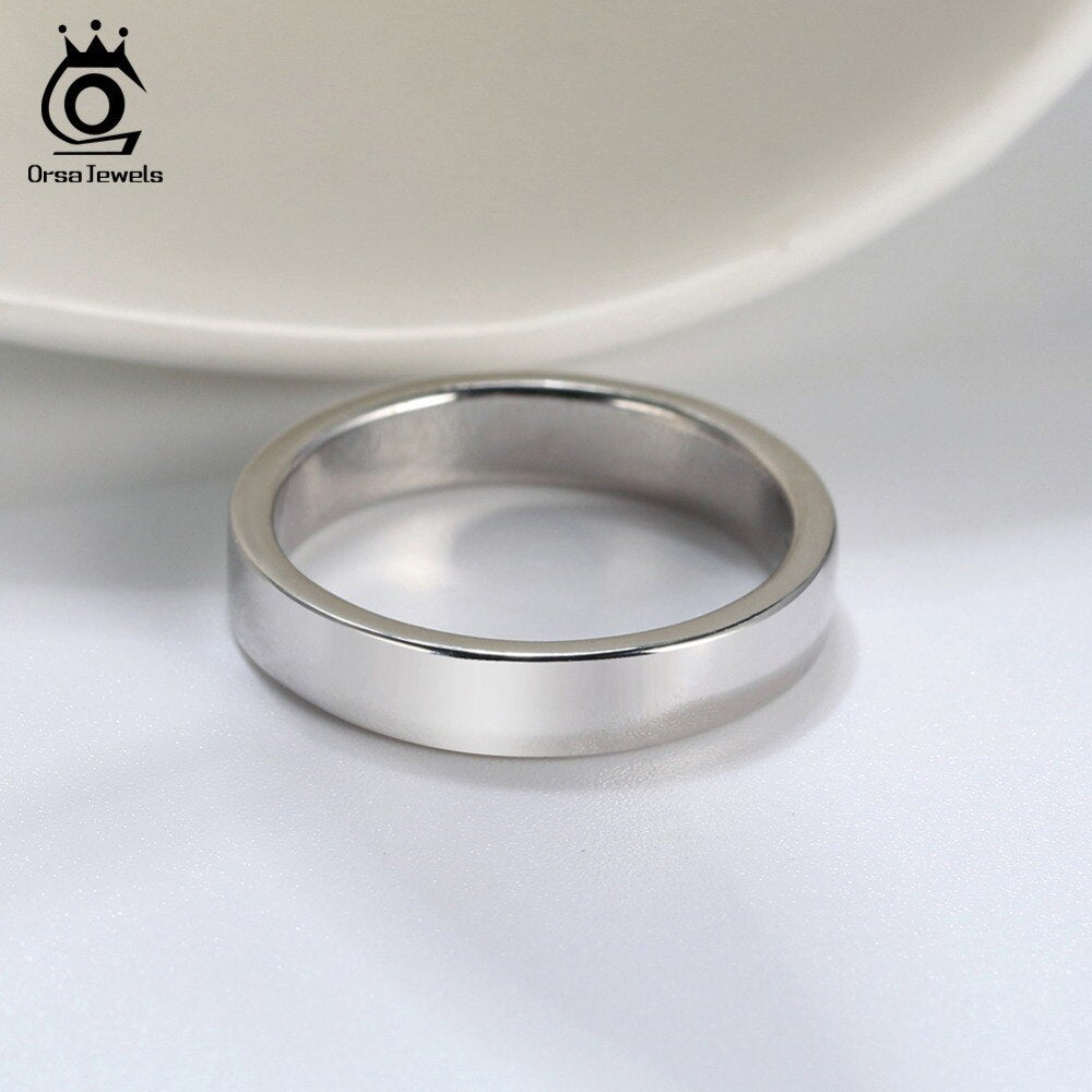 ORSA JEWELS 100% Real 925 Sterling Silver Women Rings Simple Korean Style Finger Ring Men Wedding Band Fine Jewelry Gift OSR73