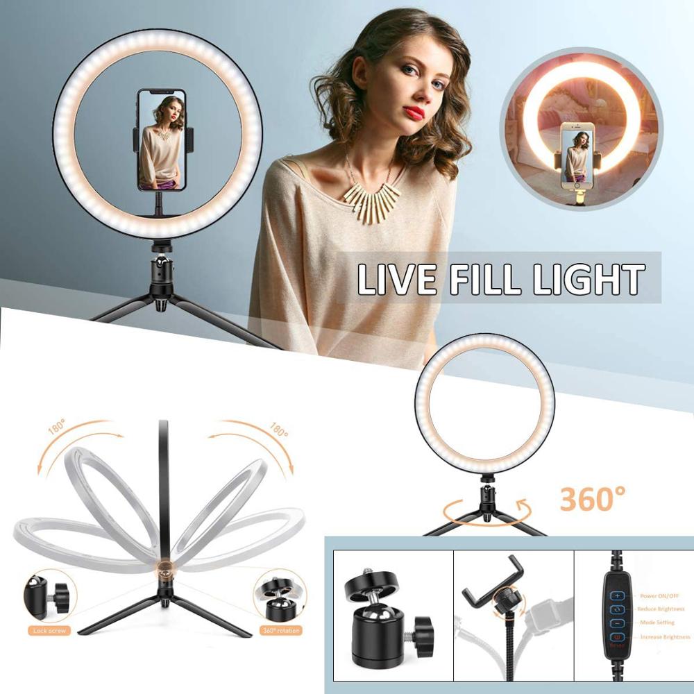 10" LED circle round light 26cm Photography Lighting Dimmable Selfie RGB lamp with tripod for makeup Youtube Tiktok phone camera video