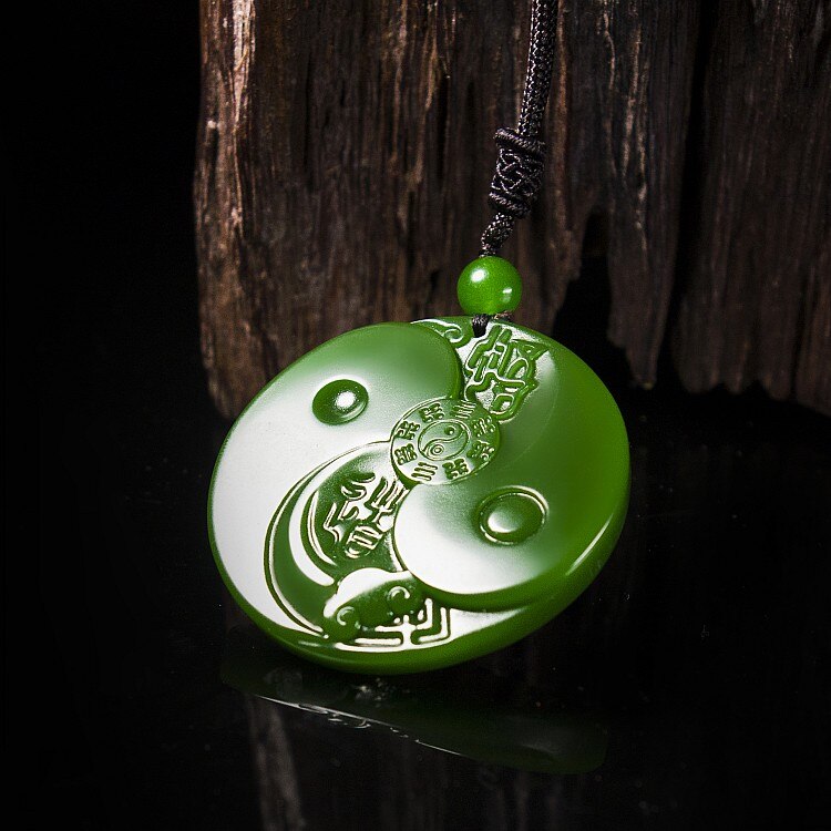 Chinese Natural Green Jade Taiji Bagua Pendant Necklace Hand-Carved Charm Jadeite Jewelry Fashion Amulet Gifts for Men Women