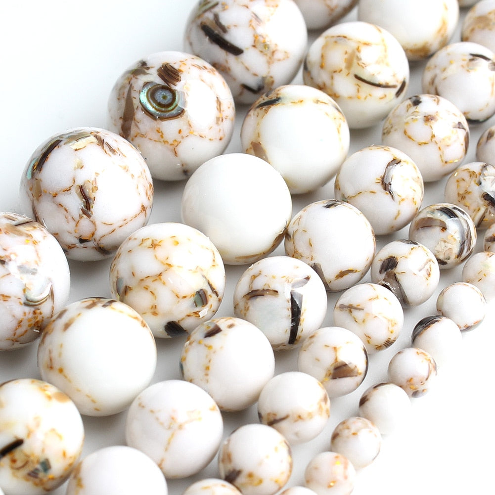 White Howlite Spun Gold plated Loose Stone Round Beads for Jewelry Making DIY Bracelet 15'' strand 4/6/8/10/12mm