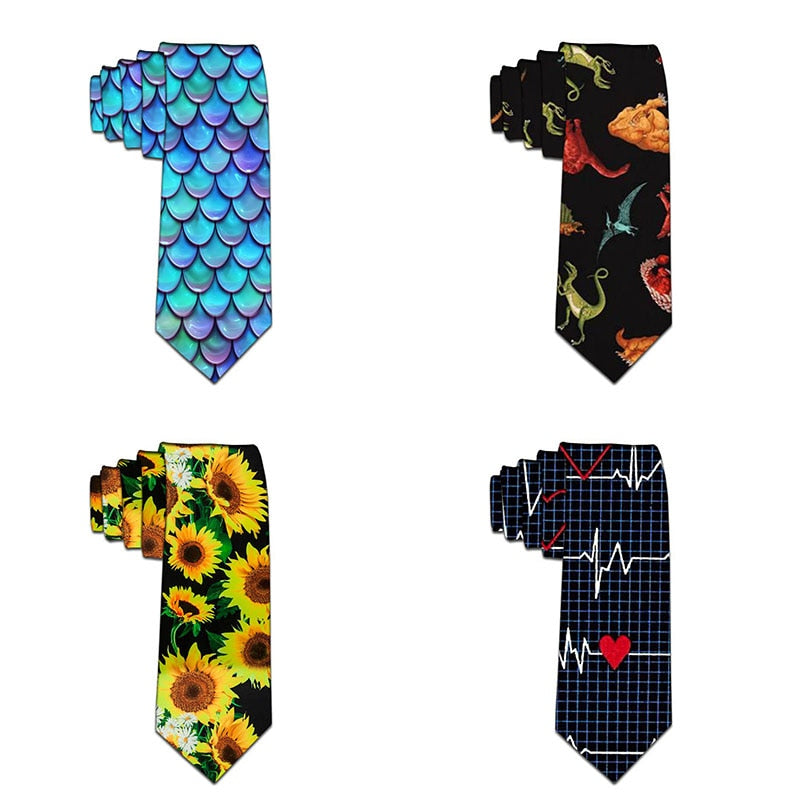 Mermaid Neckties For man Fashion 8cm Slim Novelty Classic 3D Printed Ties Party Business Accessories corbatas divertidas