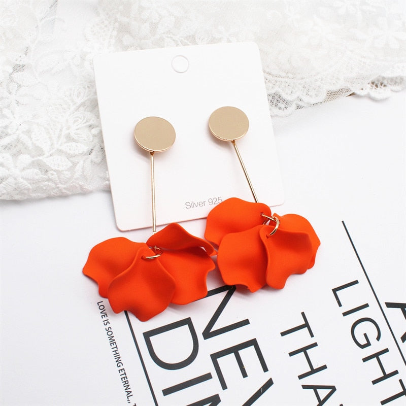 2019 hot fashion exaggerated earrings personality red rose petals long earrings beach party holiday earrings for women