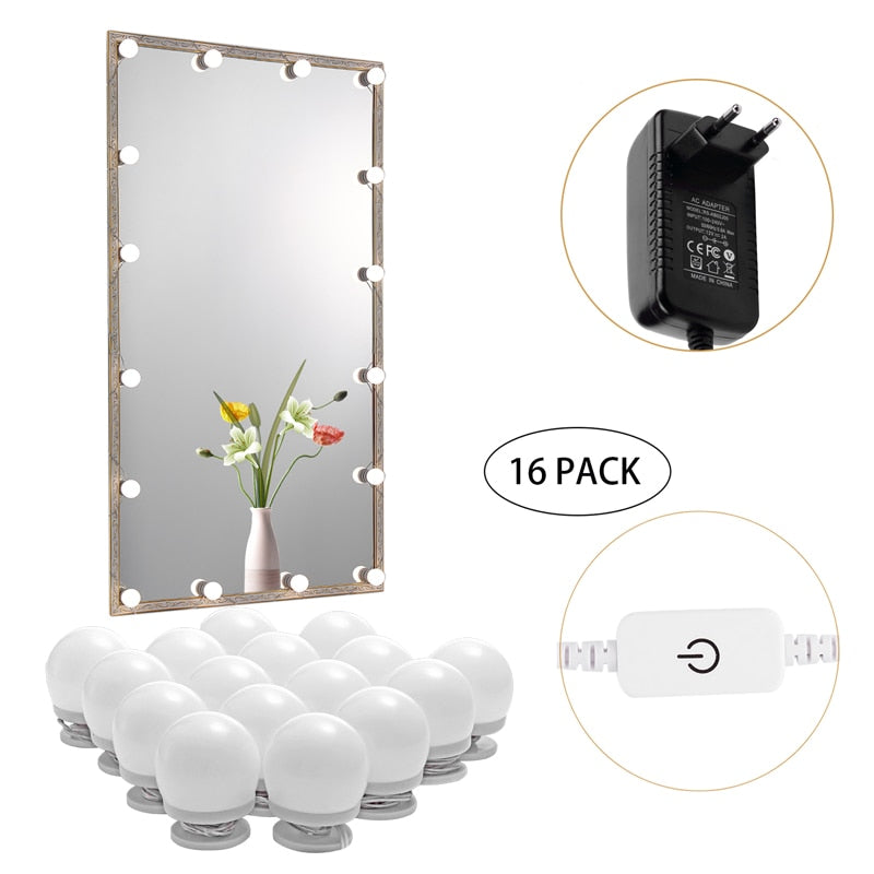 AIBOO LED Makeup Light kit,6/10/14/16Touch Dimmable Mirror Bulbs Hollywood Vanity Lighting lights for Dressing table bathroom