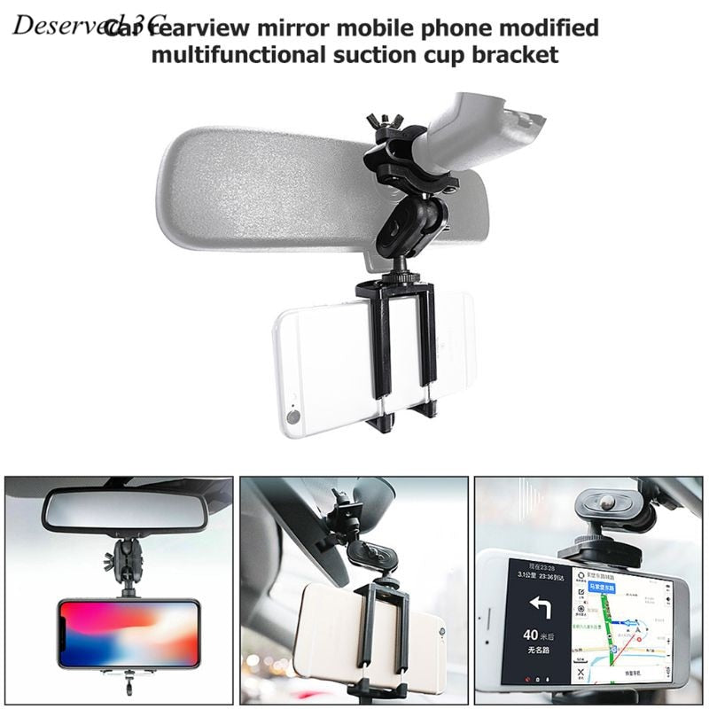 Car Phone Holder Adjustable Rear View Mirror Mount Stand for Mobile Phone GPS