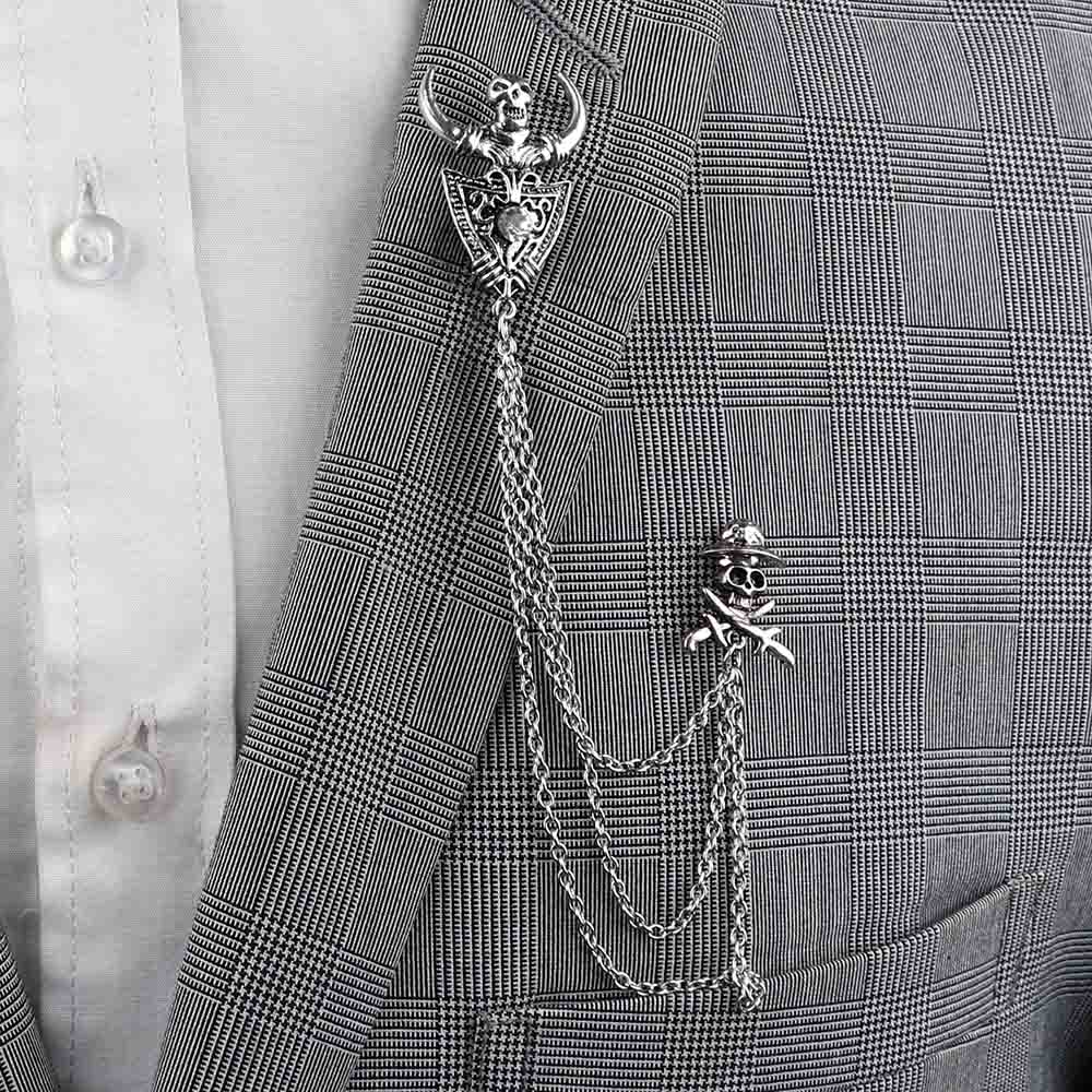 New Men Women Shirt Collar Tassel Chain Lapel Pin Brooch Dragon Eagle Deer Head Wings Badge Retro Unisex Jewelry Accessories