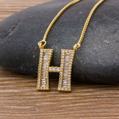 Luxury Gold Color A-Z 26 Letters Necklace CZ Pendant for Women Cute  Initials Name Necklace Fashion Party Wedding Jewelry Gift