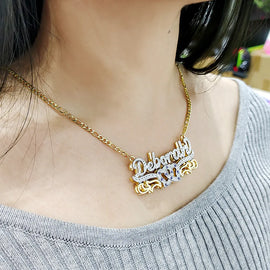 DODOAI Custom Necklace Double Gold plated Nameplate 3D Necklace Personalized Necklaces Choker Diamond Birthstone Necklace