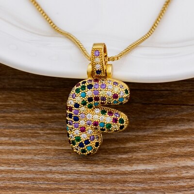 Nidin Luxury A-Z 26 Letters Zircon Pendant for Women Cute Rainbow Initials Name Necklace Fashion Party Wedding Birthday Jewelry