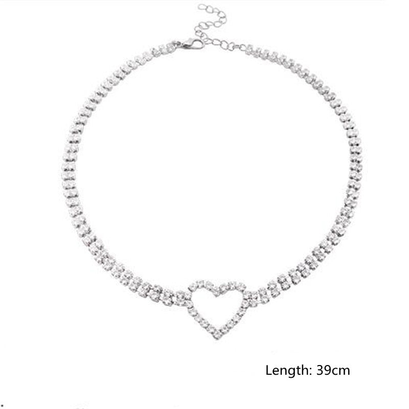FYUAN Small Heart Crystal Choker Necklaces for Women Geometric Rhinestone Necklaces Statement Jewelry Gifts