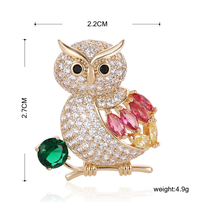 Blucome Luxury Colorful Cubic Zircon Owl Bird Brooches Corsage Gold Color Copper Women Weddings Banquet Brooch Lapel Pins Gifts