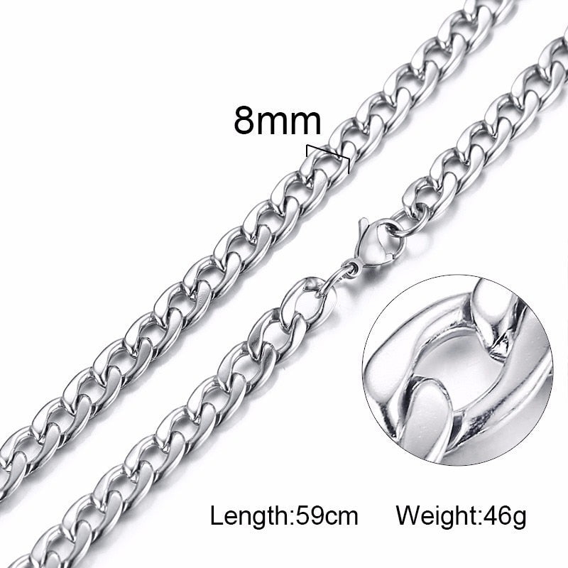 Necklace For Men, Stainless Steel Curb Chain, Man Necklace, 5 to 8mm Link Chain