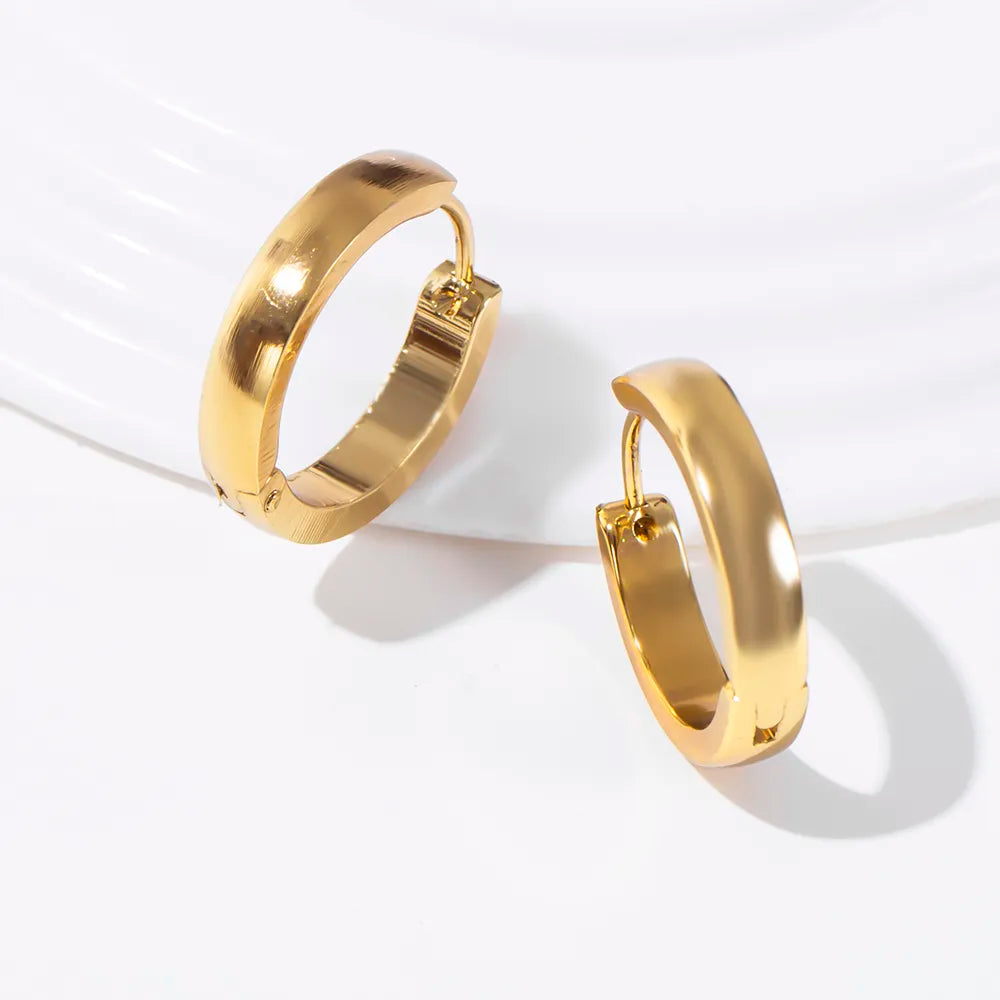 ESSFF 1Pair Stainless Steel Circle Hoop Earrings for Women and Men Gold Color Fashion Jewelry Wholesale