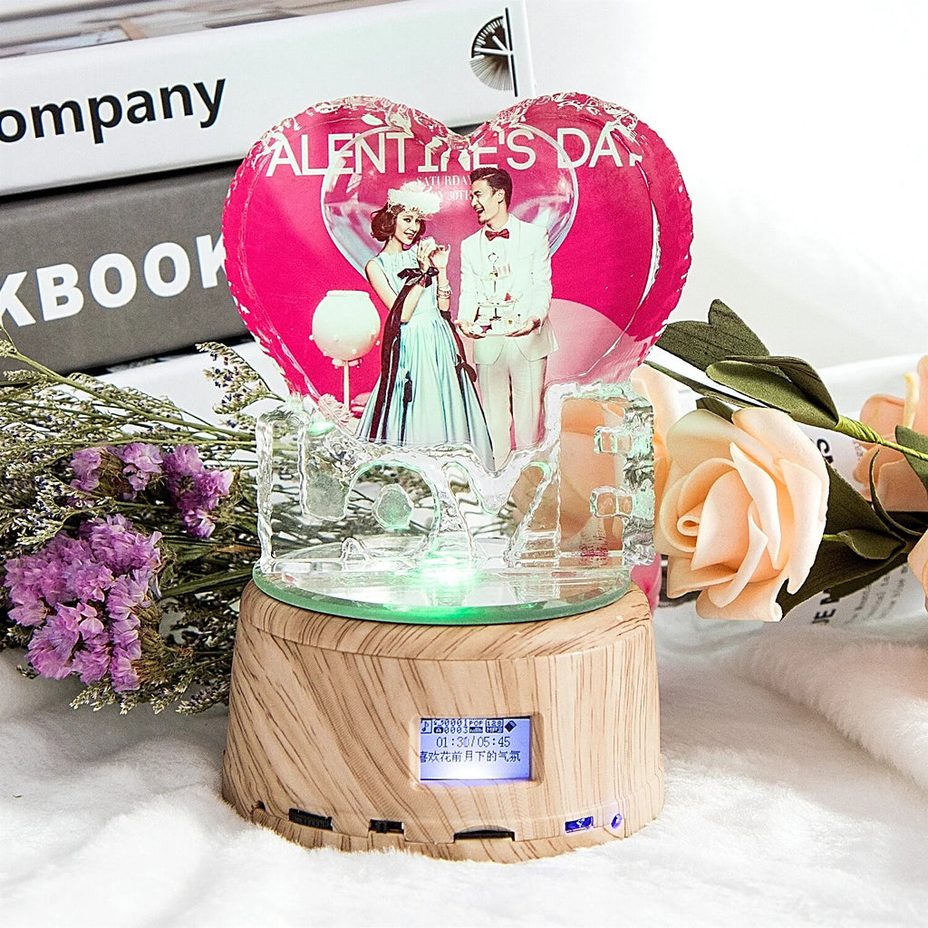 Customized Photo Gift Personalized Crystal Picture Night Light Rotating Music Box Lamp Gift for Mom Dad Father&#39;s Day Anniversary