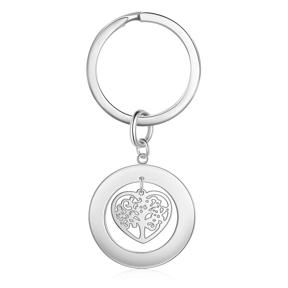 JewelOra Personalized Stainless Steel Tree of Life Engrave Name Key Chain Customize Family Names Keychains for Men Women Jewelry