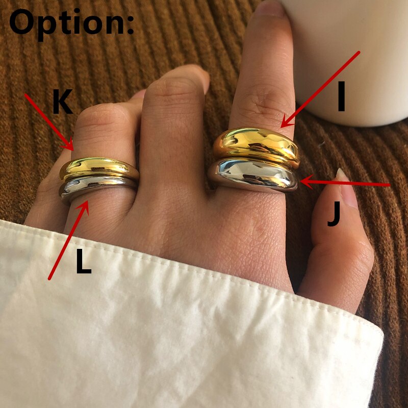 HUANZHI 2020 Gold Color Silver Color Metal Minimalist Glossy Wide Open Rings Geometric Finger Rings for Women Men Jewelry