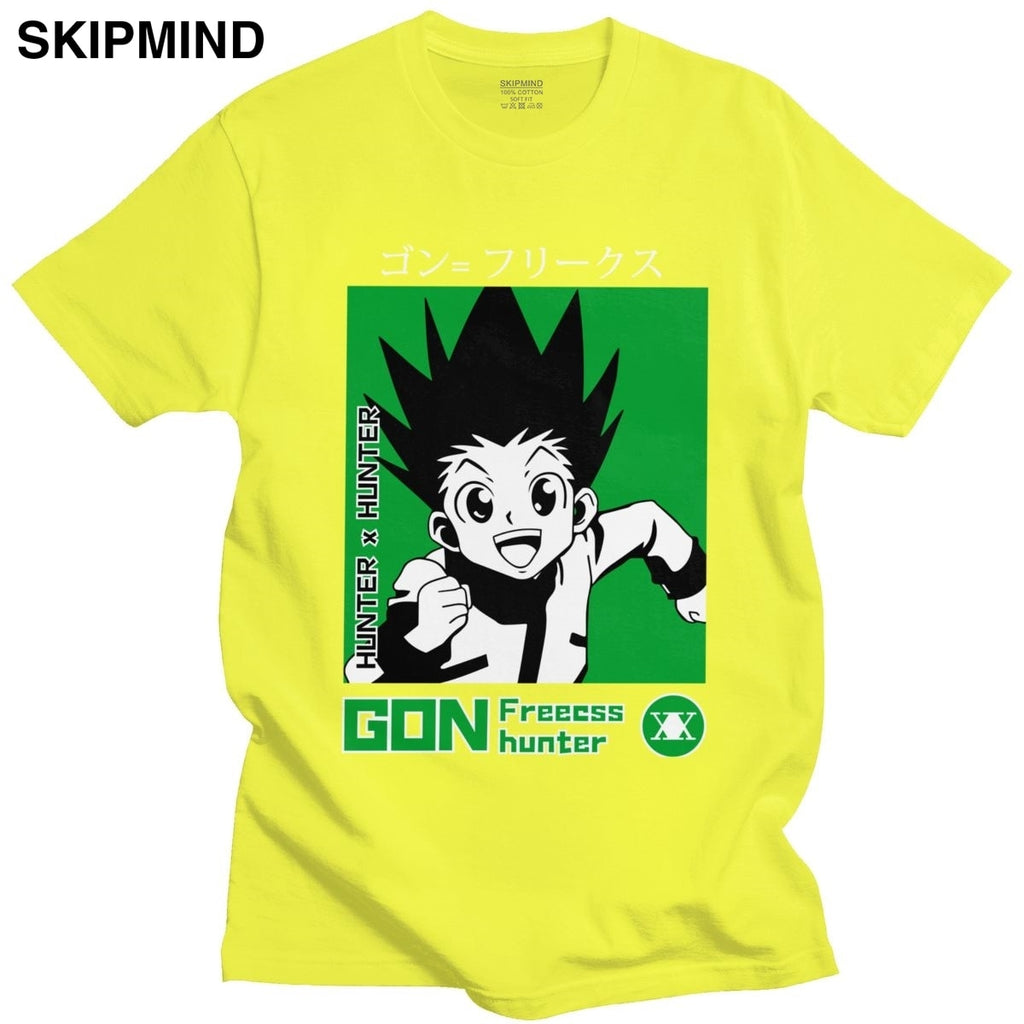 Trendy Men T Shirt Hunter X Hunter Short Sleeved Cotton Tee Round Neck Leisure Gon Freecss T-shirt Japanese Manga Anime Tshirt