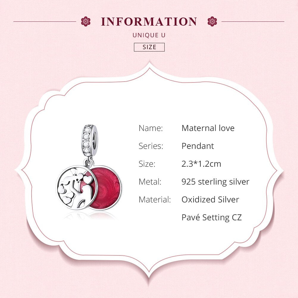 Mom Love Pendant BISAER 925 Sterling Silver Oxidized Maternal Love Mom Mother Beads Charms For Women Silver 925 Jewelry ECC1460