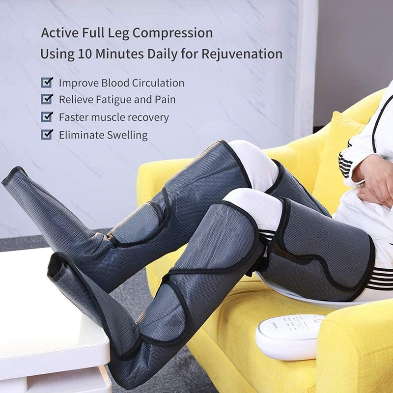 Electric Air Compression Leg Massager Pneumatic Foot and Calf Heated Air Wraps Handheld Controller Muscle Relax Pain Relief