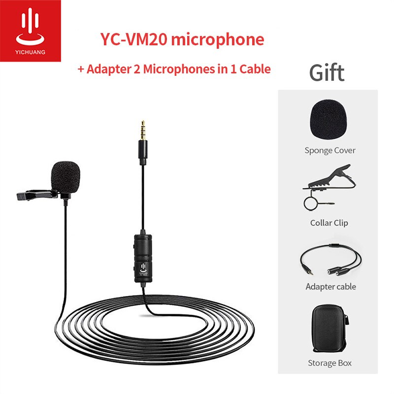 YICHUANG 3.5mm Audio Video Record Lavalier Lapel Microphone Recording microphone Clip On Mic for Phone Cameras