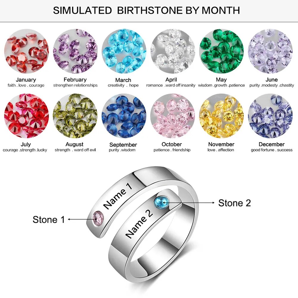 JewelOra Personalized Mothers Rings Custom Name Birthstone Wrap Rings for Women Engraved Jewelry Anniversary Gifts for Mom