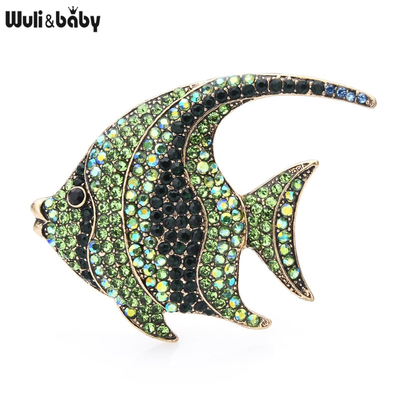 Wuli&amp;baby Sparkling Rhinestone Fish Brooches Women Metal 3-color Flat Fish Office Casual Brooch Pins Gifts