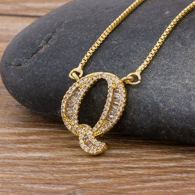 Luxury Gold Color A-Z 26 Letters Necklace CZ Pendant for Women Cute  Initials Name Necklace Fashion Party Wedding Jewelry Gift