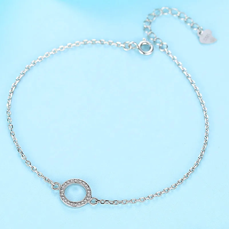 BELAWANG Genuine 925 Sterling Silver Bracelet for Women Cubic Zirconia Round Circle Charm Bracelets Chain Link Silver Jewelry