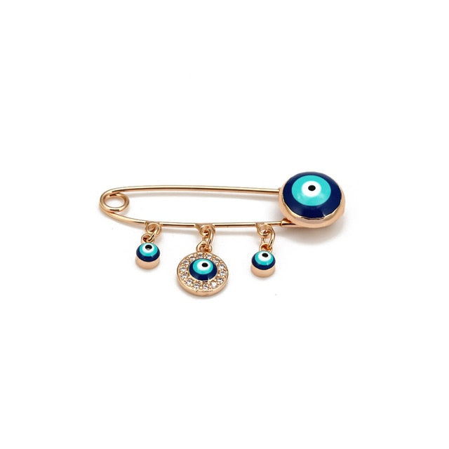 Lucky Eye Blue Turkish Evil Eye Brooch Pin for Women Men Dropping Oil Flower Crown Star Hamsa Hand Charm Fashion Jewelry BD52