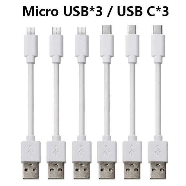 White 6PCS Short Cable 25CM Micro USB Type C Wire Charging Cord For iphone Android 2A Fast Charge Mobile Phone Charger Station