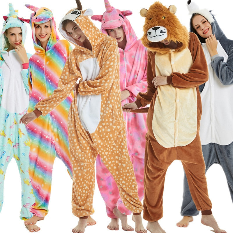 Kigurumi Unicorn Pajama Stitch Adult Animal Onesie Women Men Couple Pajamas Winter Pijamas Suit Panda Sleepwear Flannel Pyjamas