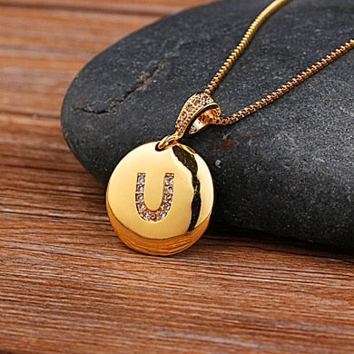 AIBEF Fashion Initial A-Z 26 Letter Necklace For Women Gold Plated Chain Charm Name Pendants Copper Jewelry Statement Girl Gifts