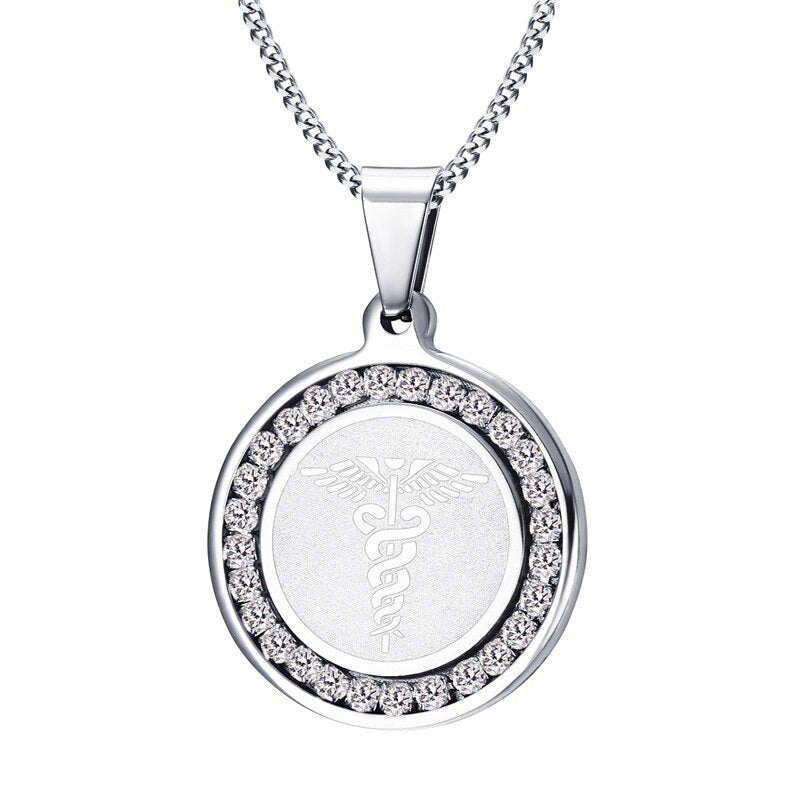 Vnox Medical Alert ID Necklace Pendant Women Men Stainless Steel Chain