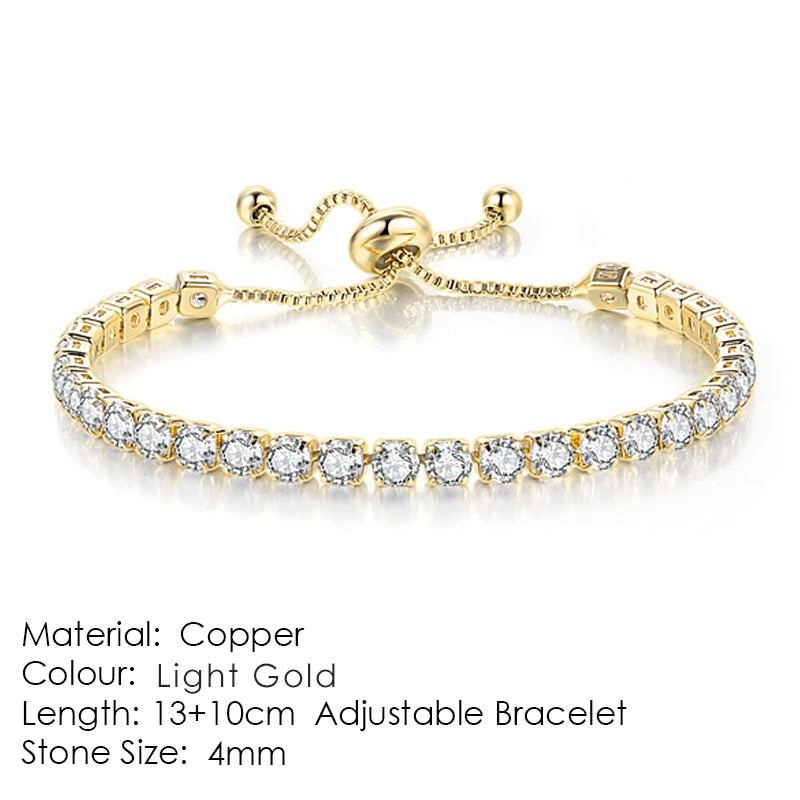 Tennis Bracelets For Women Shining White Gold Color Single-layer Zircon Adjustable Slider Buckle Charm Bracelet Fashion Jewelry